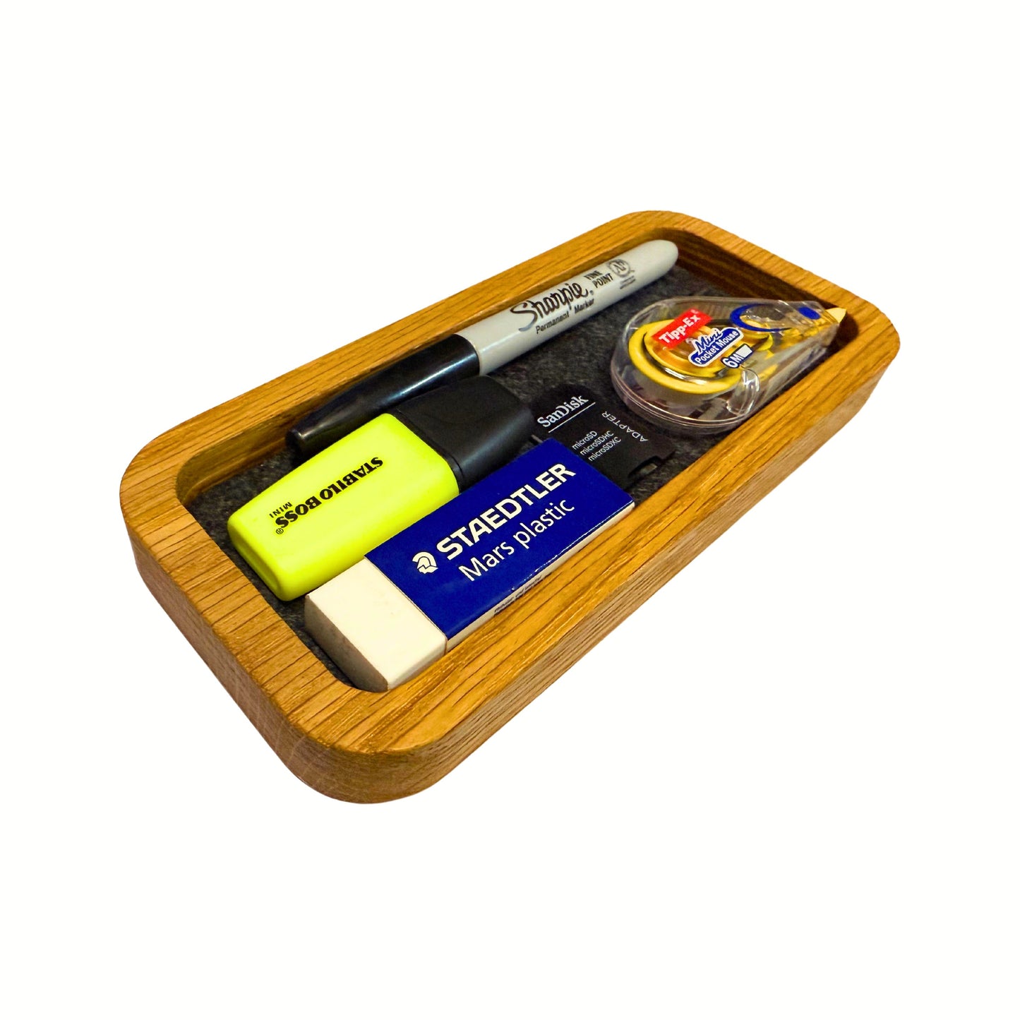 Tech Fusion Products Catch All Desk Tray 19cm x 8.5cm x 2cm, Solid White Oak, Thin Felt Lining
